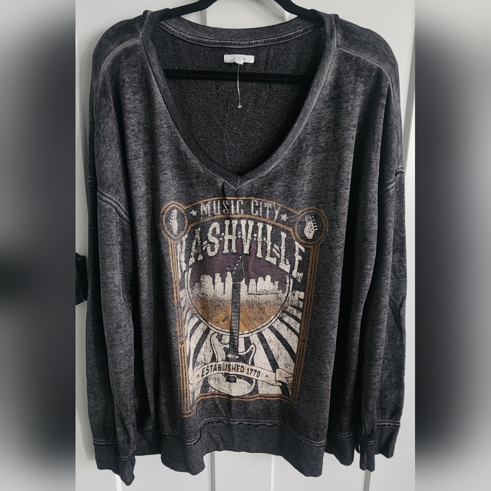 Maurices V Neck Graphic Nashville Music Sweatshirt  In Size 2X